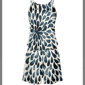SOLD Navy & Cream Teardrop Floral Sleeveless Romper, M